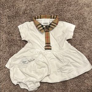 Burberry Baby Dress with Bloomers - White and Tan